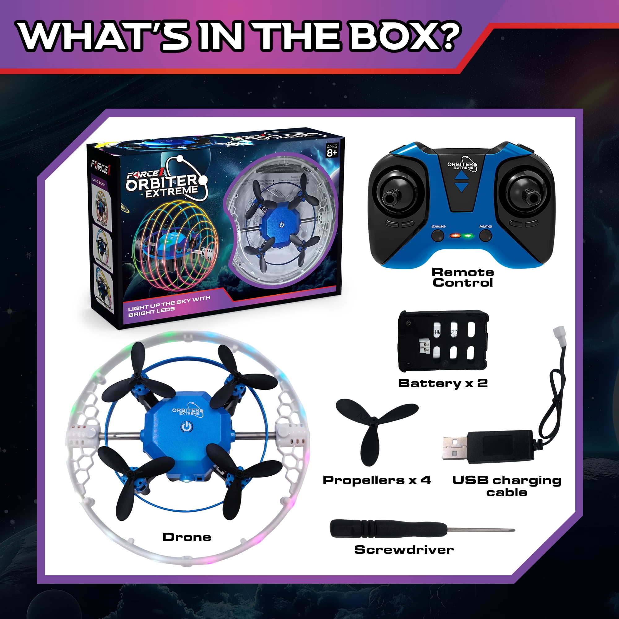 Force1 Orbiter Extreme Remote Control Indoor Flying Drone 360 LED Toy for Kids Ages 8+