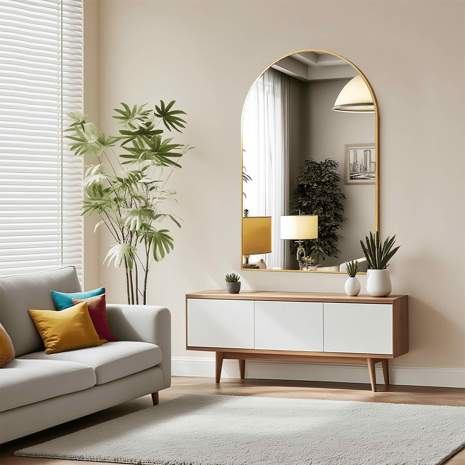MAYEERTY 30"x20" Arched Bathroom Wall Mirror, Metal Frame, Bedroom Entryway Living Room，Gold