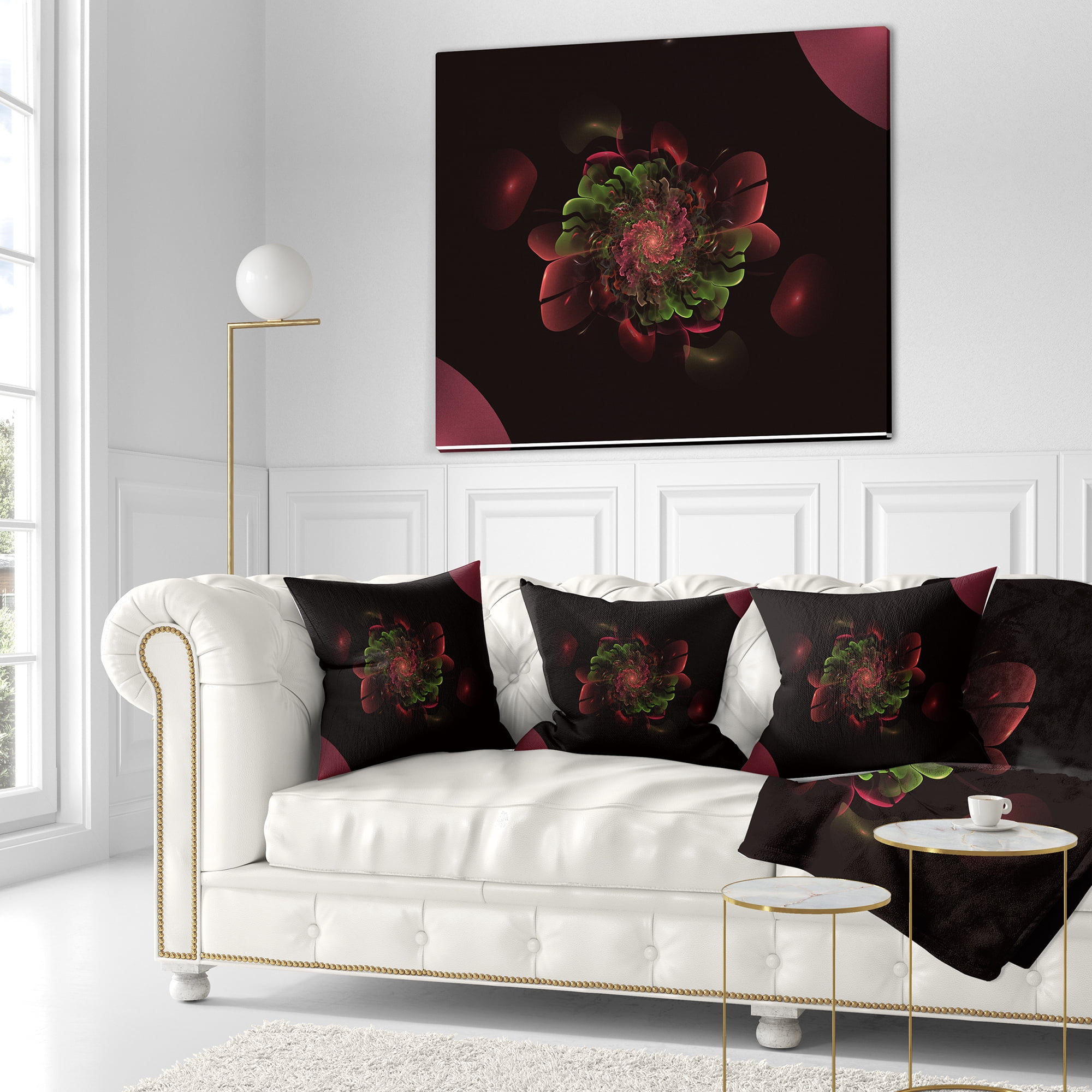 Designart Dark Purple Rounded Fractal Flower - Floral Throw Pillow - 18x18