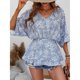 thumbnail image 4 of Top de verano para mujer, cuello en V, estampado, media manga holgada, cintura elástica, camisa de verano, Top Bule L, 4 of 8