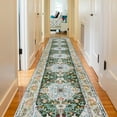 thumbnail image 3 of Findosom 2.6'x14' Hallway Runner Rug Washable Vintage Kitchen Laundry Runner with Non Slip Backing Farmhouse Entryway Living Room Floor Mat Stain Resistant Runner Carpet Green, 3 of 6