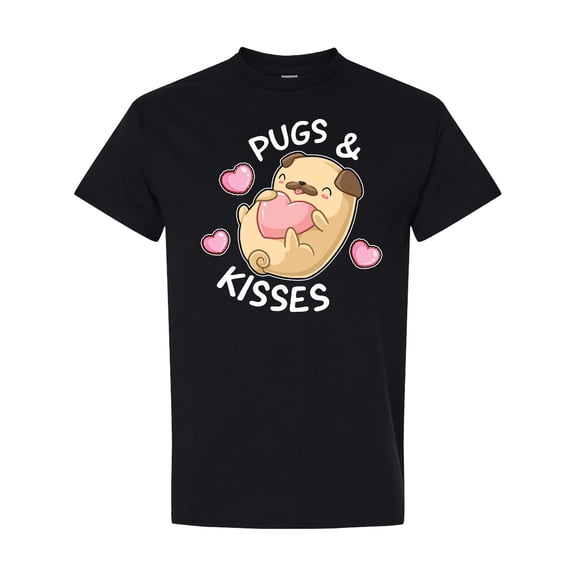 Inktastic Valentines Day Pugs and Kisses with Pink Hearts T-Shirt