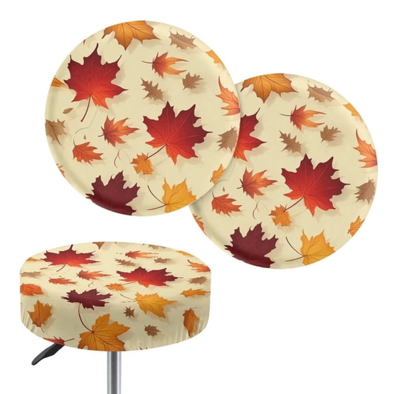 Chaqlin Maple Leaf Round Bar Stool Covers 2-Pack, Vibrant 3D Pattern Stretch Fabric Seat Covers, Machine Washable Slipcovers for 12-16 Inch Round Stools 12 Inch Stools Cover