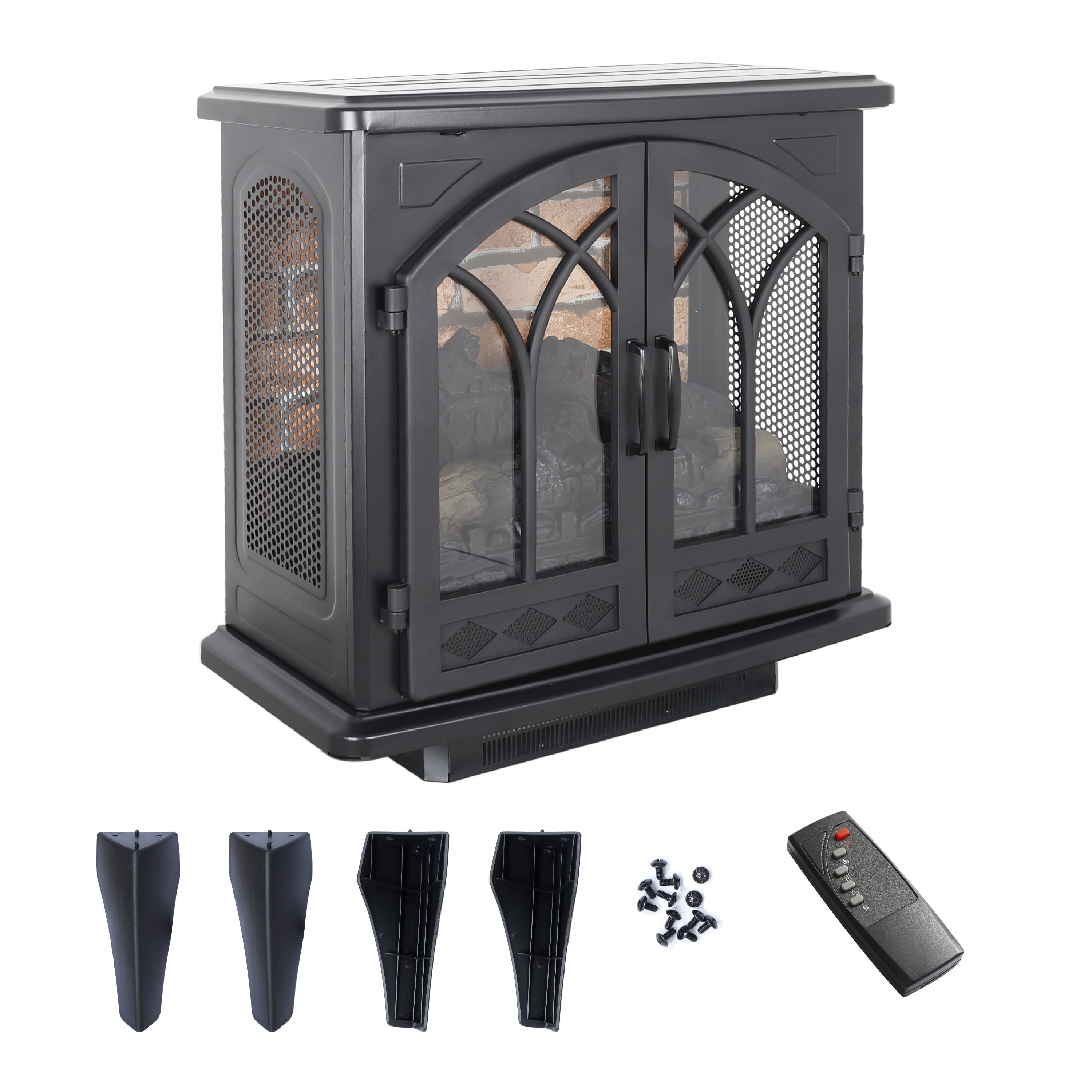 24'' Freestanding Electric Fireplace Heater Stove, Legahome Portable Infrared Fireplace Heater with Remote Control, 3D Realistic Flame, Adjustable Brightness, Temp Control and Timer, Brick Background