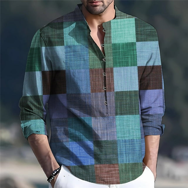 Blusas y camisas de manga larga con cuello en V, chaqueta de algodón y lino para hombre, camisa de manga larga estampada, cárdigan con botones, blusa para hombre