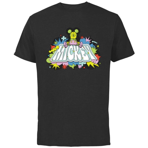 Disney Mickey Mouse Sitting Down on Name Retro Pop Art - Short Sleeve Cotton T-Shirt for Adults - Customized-Black