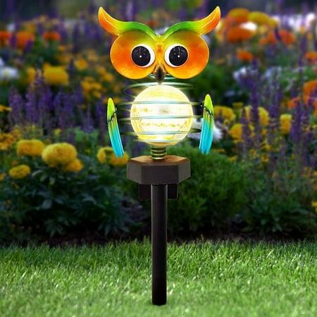

Solar Garden Lights Outdoor Solar Owl Lights Waterproof Decor Garden Stake Lights Solar Powered Crackle Glass Globe Lights Outdoor Warm White Owl LED Lights for Yard Lawn Patio Pathway Walkwa