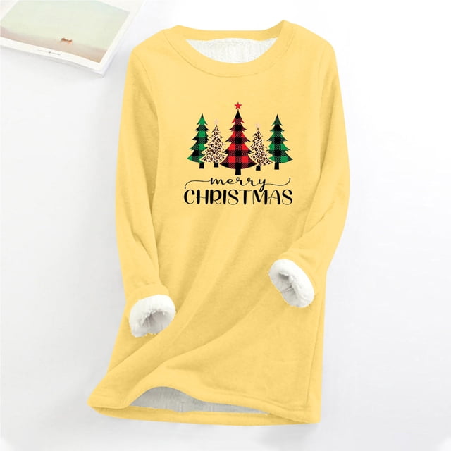 Chandails à Capuchon et Chandails en Molleton Zanvins Hauts pour Femmes Hiver Noël Col Rond Poche Épaissie Peluche Chaude Manches Longues