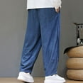 thumbnail image 4 of CHEEREAM Men's Casual Corduroy Pants Wide Leg Drawstring Elastic Waist Fashion Loose Fit Pants for Men Blue 5XL, 4 of 9