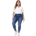 thumbnail image 3 of Women's Plus Tops Hollow Casual V Neck Short Sleeve Summer Blouse Shirts 1X White, 3 of 6