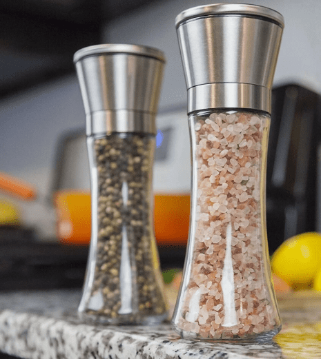 Premium Stainless Steel Salt and Pepper Grinder Set – Adjustable Ceramic Mill with Vintage Glass Bottle