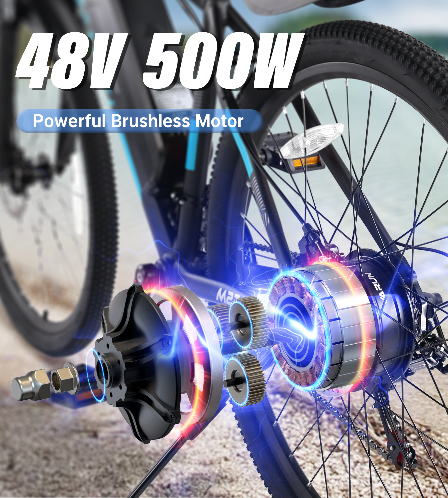 Varun 27.5" Electric Bike for Adults, 500W(peak 750W) 24 MPH Ebike with 48V 13Ah Removable Lithium Battery, Electric Mountain Bicycle for Men Women, Black Blue