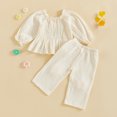thumbnail image 5 of Miaouyo 0-4 Years Toddler Baby Girl Fall Outfits 3D Flower Smocked Ruffled Trim Crew Neck Long Sleeve Tops with Pants 2 Pcs Set, 5 of 10