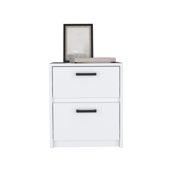 Dtwnek 2 Drawers Nightstand with Handles, Wood Beside Table for Home, Bedroom, Office, White