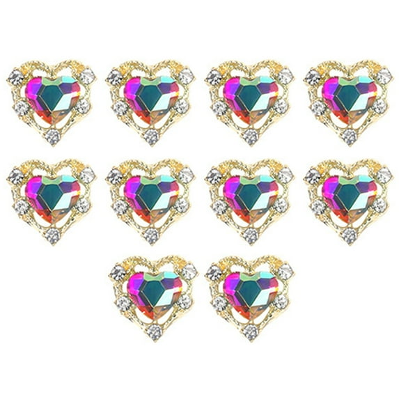huanledash 10Pcs Nail Art Rhinestone Shining Manicure Decoration DIY Diverse Styles 3D Crown Heart Nail Charm Nail Salon Accessories