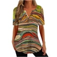 thumbnail image 2 of Hauts d'Été pour Femmes 2024 à Moins de 10 $! Mode Surdimensionné Imprimé Bouton Manches Courtes Col Rond T-shirt Haut Cadeau pour Femmes en Solde, 2 of 3