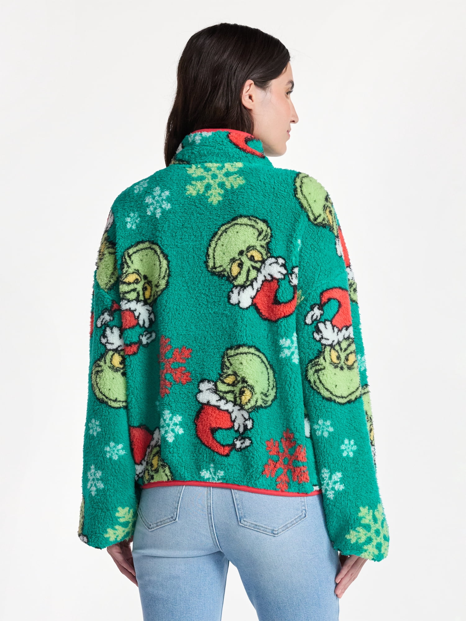 The Grinch Women’s Christmas Print Woobie Fleece Jacket, Sizes XXS-XXL