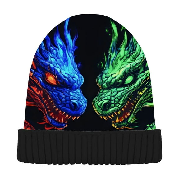 joogoo Cool Dragon Heads Beanie Hats Cuffed Winter Warm Knit Thick Beanies