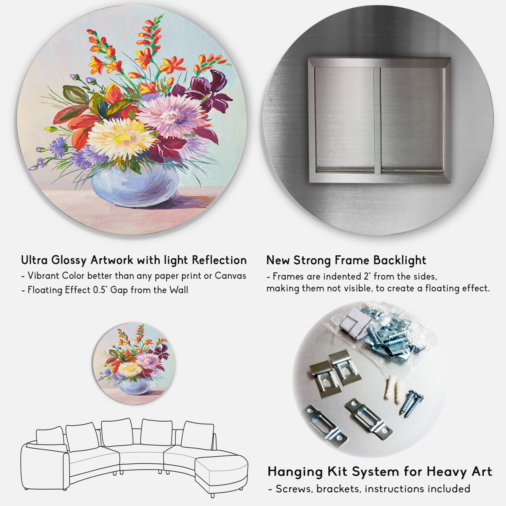Designart 'Still Life With Asters On Colorful Flowers In Vase' Traditional Circle Metal Wall Art 29x29 - Disc of 29