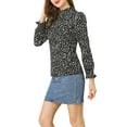 thumbnail image 4 of Allegra K Women's Ruffled Mock Neck Smocked Long Sleeve Printed Blouse, 4 of 6