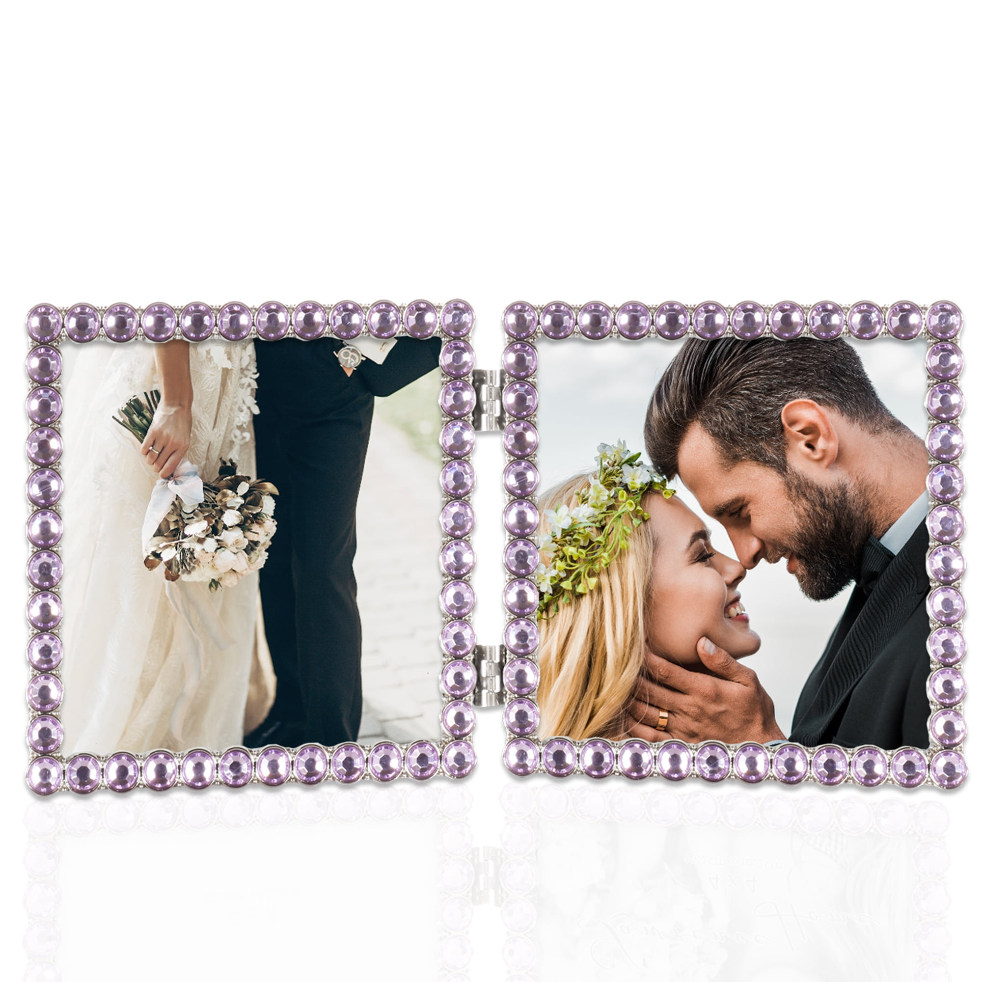 4x4 Silver Metal Sparkle Double Frame - Bright Lilac