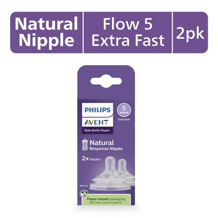 Philips Avent Natural Response Nipples, Extra Fast Flow (Flow 5), 2-Pack, SCY965/02