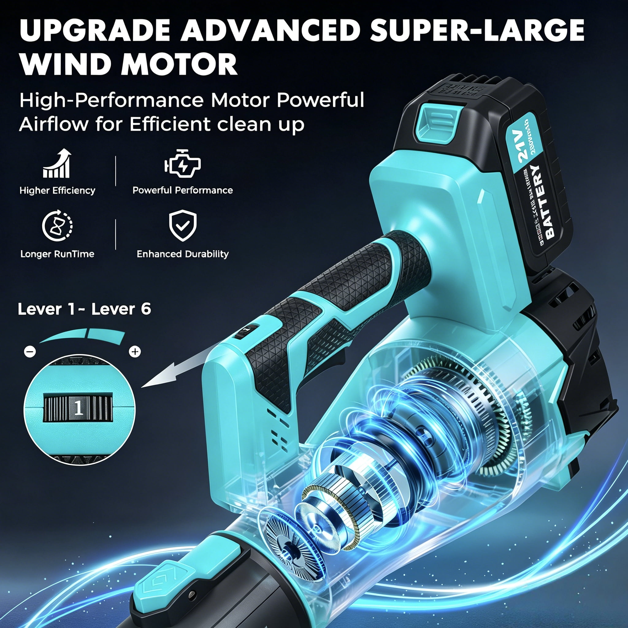 LNOW Cordless Leaf Blower, 680CFM 150MPH 6 Speed Electric Leaf Blower with 2×3.0Ah Batteries, Light Duty Leaf Blower for Blowing Leaves, Car Drying,  Yard/Patio/Garden Cleaning, Lawn Care and Dust