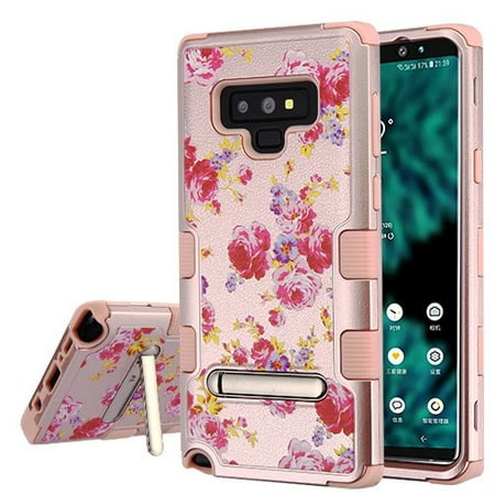 Samsung Galaxy Note 9 Case Tuff Hybrid Shockproof Impact Rubber Dual Layer Hard Soft Protective Hard Case with Magnetic Metal Stand Vintage Rose Bush Phone Case for Samsung Galaxy Note
