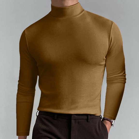 KIHOUT Clearance Mens Long Sleeve Solid Turtleneck Casual Pullover T-shirt Bottoming Shirt