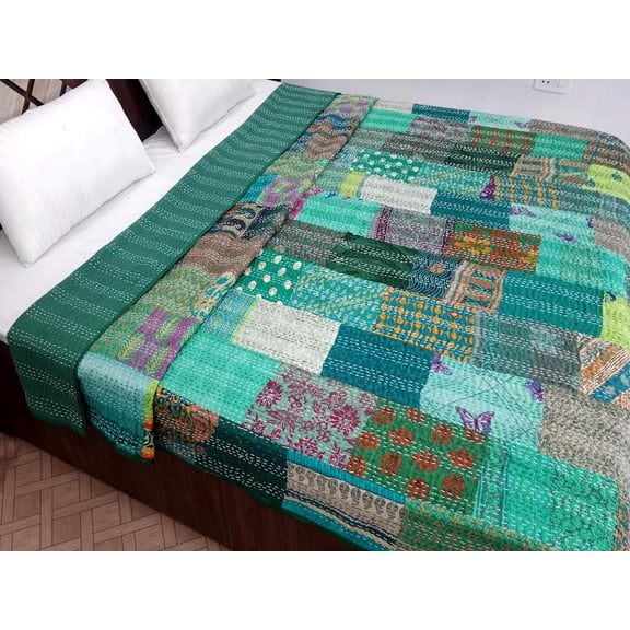 Patchwork Floral Kantha Bedding Floral Print Kantha Throw Queen Quilt Cotton Light Weight Winter Summer Vintage Blanket Bedding Bedspread