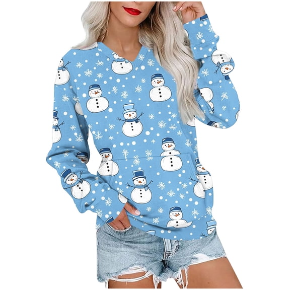 Fall Fashion Must Haves Womens Long Sleeve V Neck Christmas Snowman Pullover Sweatshirt Fall Top with Pocket with Pocket My Items