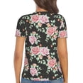 thumbnail image 3 of Fuzoiu Rose Flowers Print Women's V-Neck T-Shirt,Women's Short Sleeve Top, Comfortable for Work, Leisure, and Sports, 3 of 7