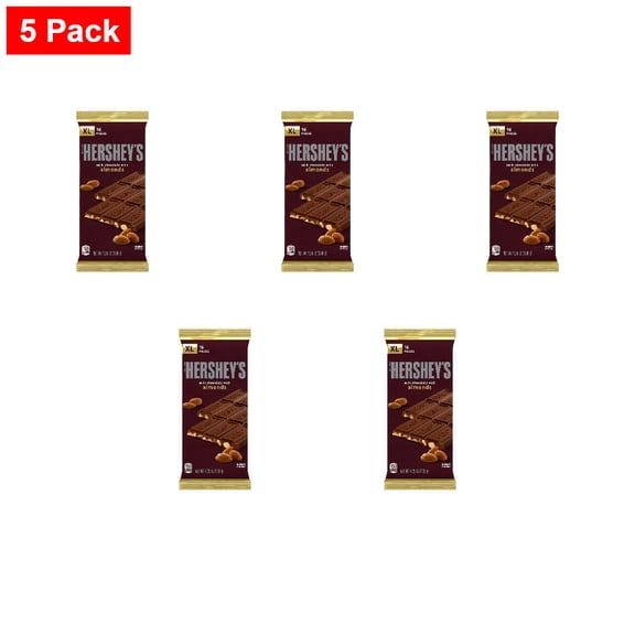 HERSHEYS Milk Chocolate with Almonds XL Candy Bar 4.25 oz - 5 Pack