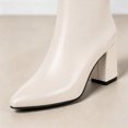 thumbnail image 4 of HAPIMO Women Ankle Boots Pointed Toe Chunky Block Heel V‑shaped Top Opening Zipper Faux Leather For Dating Dinner And Daily City Outings Beige 37, 4 of 7