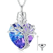 Heart Urn Necklace for Ashes WINNIVAVA Sterling Silver Tree of Life Cremation Jewelry with Purple Heart Crystal w/Funnel Filler Memorial Jewelry
