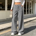 thumbnail image 7 of WULMLEO Womens Corduroy Pants Low Rise Wide Leg Cargo Bottoms Casual Baggy Lounge Tousers Office Business Work Pant with Pockets Gray M, 7 of 7