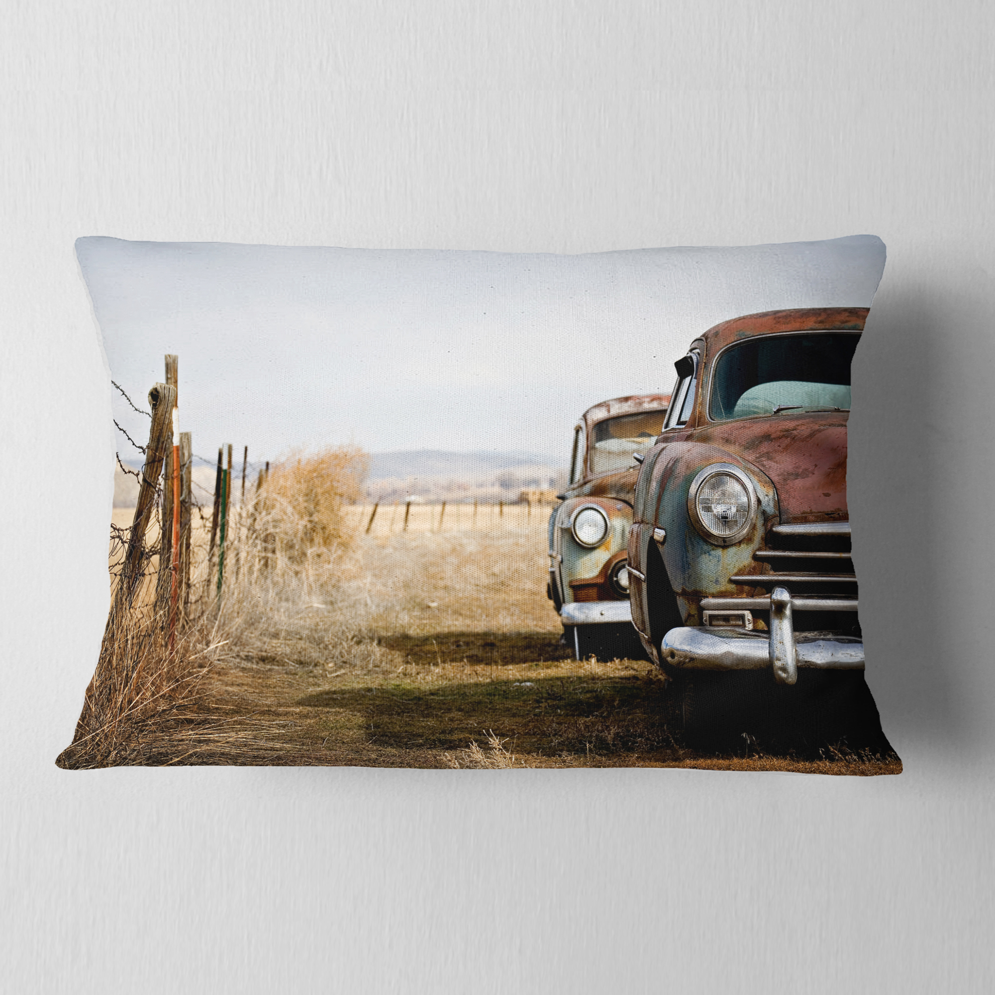 Designart Vintage Cars - Contemporary Throw Pillow - 12x20