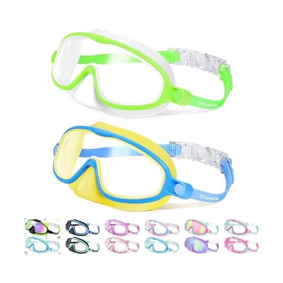 2 Pcs Kids-Swim-Goggles with Nose Cover, Swimming Diving Mask Wide View Anti Fog UV Anti Shattered Lens for Kids 3-6