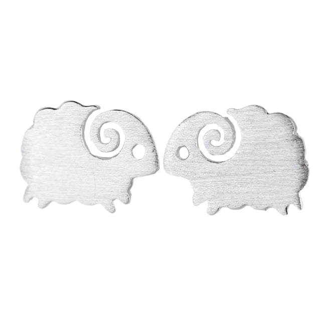 MasteelfCA 1 Pair Simple Stylish Lamb Ear Studs Lovely Funny Animal Ear Rings (Silver)