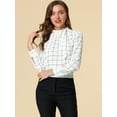 thumbnail image 3 of Camide cuadros de cuadrícucon cuello de pajaripamujer Blusas de trabajo de oficiblanco M, 3 of 6