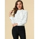 thumbnail image 3 of Camide cuadros de cuadrícucon cuello de pajaripamujer Blusas de trabajo de oficiblanco XL, 3 of 6