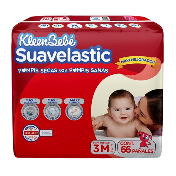Pañales para bebe Kleenbebé Suavelastic Etapa 3 Mediano Unisex 66 Piezas