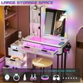 thumbnail image 4 of Gurexl RGB Makeup Vanity Table Set with Wireless Charging, LED Lights, USB Ports, White, 4 of 8