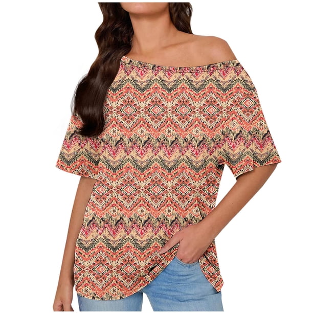 Tops de Manga Corta para las Mujeres Cuello Inclinado de Ajuste Suelto Casual Blusa Deportiva para el Hogar, Top de Poliéster Relajado para Primavera Verano Diario Y Entretenimiento