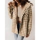 thumbnail image 5 of Chaqueta de Cuadros para Mujer, Larga, Botones, Capucha de Forro , Abrigo Cálido Cuadros Caqui S, 5 of 7