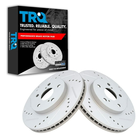 TRQ Front Performance Brake Rotor Drilled Slotted Pair Set for 2005-2007 Avalon / 2002-2006 Camry / 2003 ES300 / 2004-2006 ES330 / 2006-2008 IS250 / 2004-2010 Sienna / 2004-2008 Solara