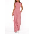 thumbnail image 5 of EASYBRA Women Casual Two Piece Outfit Ruffle Sleeve Top and Pleated Wide Leg Pants Summer Fashion Set, 5 of 8
