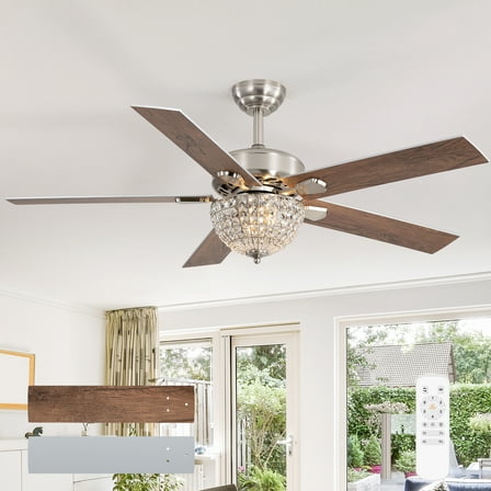 ALKAFY 52 inch Industrial Vintage Ceiling Fan - 5 Wood Blades, Light & Remote for Living Room, Bedroom