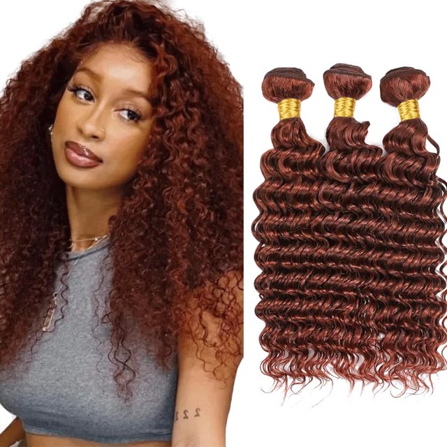 Hair Bundles Fridnae, rojo cobre #33, onda profunda, 30 cm, 35 cm, 40 cm