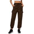 thumbnail image 2 of Cagogo Women's Cargo Pants with Pockets Drawstring Casual Loose Long Tapered Pants Streetwear Solid Trousers for Party Office Travel, Brown L, 2 of 6
